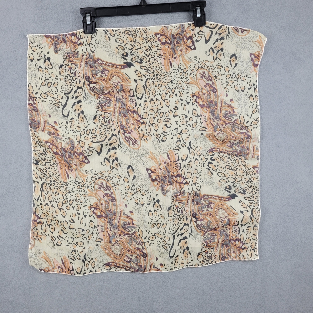 Animal‎ Print Paisley Sheer Scarf Beige Tan 23 Inch Square Vintage Style